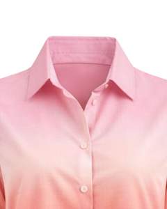 Chemise boutonnée à manches longues pour femme, dégradé rose clair à fuchsia, style décontracté pour le bureau, fabrication sur mesure, vêtements OEM personnalisés. - Product Image 5