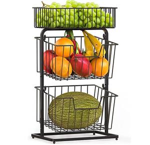 Soporte para Frutas de Hierro de Buena Calidad, con Acabado en Polvo y Color, Diseño de 2 Niveles con Canastas, para Almacenamiento en Encimera - Product Image 1