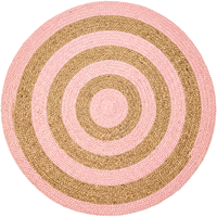 Tapis en jute tressé rond rose naturel fait main, écologique, avec cercles concentriques tissés, pour la décoration intérieure