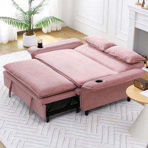 Divano Letto Multifunzionale in Tessuto a Righe Rosa da 65,74 Pollici con Braccioli e Schienale per Camere da Letto e Soggiorni - Product Image 1