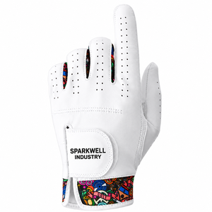 Guante de Golf de Cuero Genuino SPARKWELL INDUSTRY SI-AW-005 Blanco Transpirable con Cierre de Velcro Unisex con Patrón Colorido para Mano Derecha - Product Image 1