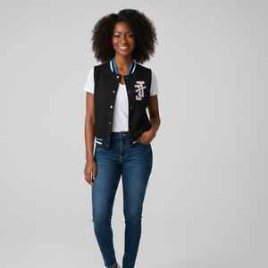 Chaleco Varsity para Mujer Jack and Jill, con Parches de Chenilla, Cierre de Broches, Sin Mangas, Estilo Casual Urbano, Prenda Exterior de Moda - Product Image 6