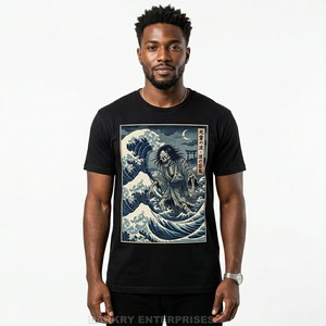 T-shirt personnalisé de style japonais pour hommes, motif Great Wave Zombie, t-shirt graphique de haute qualité, 100% coton, streetwear, fabricant de t-shirts en gros - Product Image 1