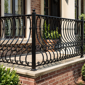 Rampe de balcon décorative en fer forgé noir pour extérieur, jardin, véranda, clôture avec motif festonné pour terrasse et patio - Product Image 1