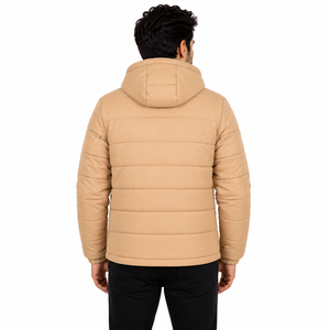Chaqueta Acolchada con Capucha para Hombre, Color Beige, Cierre Frontal con Cremallera, Casual, Resistente al Viento, Cálida, Material Premium, Ropa de Invierno - Product Image 3