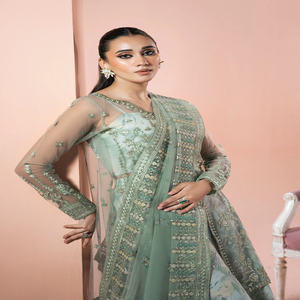 Robe de mariée élégante en soie verte Salwar Kameez, longueur au sol, pour femmes, style Inde Pakistan, robes de soirée pour femmes, tenues de cérémonie - Product Image 6