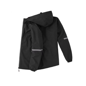 Chaqueta cortavientos ligera impermeable con capucha para hombre, negra, azul, roja, amarilla, azul marino, reflectante, deportiva, con cremallera. - Product Image 6