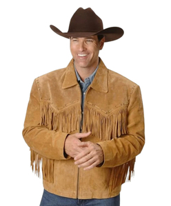 Chaqueta de Cuero Genuino para Hombre, Estilo Vaquero Occidental, Chaqueta de Cuero con Flecos Hecha a Mano, Estilo Motero Vintage - Product Image 1