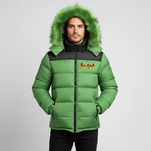 Veste matelassée pour homme de haute qualité, verte, avec capuche en fourrure, fermeture éclair, coupe-vent, manteau d'hiver décontracté, coupe régulière, rembourrage en polyester - Product Image 4