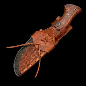 Nueva Edición Cuchillo Táctico de Caza San-Mai Hecho a Mano con Hoja Fija de Cobre Damasco Patrón Lluvia de Gotas y Mango de Palisandro - Product Image 6