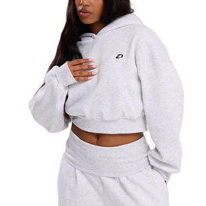 Sweat-shirt à capuche court pour femme, coupe oversize, entièrement orné de strass, en molleton de coton épais, couleur unie, faible MOQ, personnalisable - Product Image 3