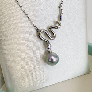 Collier de perles noires japonaises et de Tahiti de 8 à 11 mm avec pendentif unique en argent S925, ornement de cou, pendentif, charme - Product Image 1