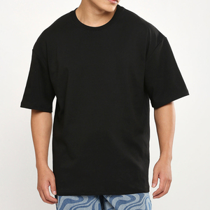 T-shirts noirs unis pour hommes adultes, coupe ajustée, manches courtes, 100 % coton/polyester, logo personnalisé imprimé, respirants, vente en gros - Product Image 1