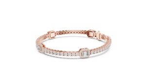 Rose <b>Gold</b> Emerald Cut Lab Grown Diamond Bracelet in 18K <b>Solid</b> <b>Gold</b>, Halo Link Statement Bracelet Fine Jewelry for Women - Product Image 6