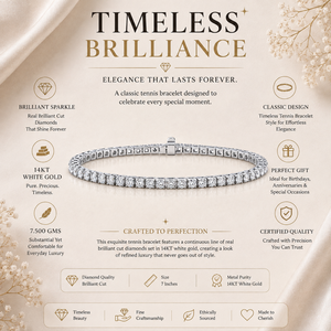 Pulsera de tenis de oro blanco de 14 quilates con diamantes auténticos de talla brillante |   Joyería Fina de Lujo Clásica para Mujer, Regalo de Aniversario de Bodas - Product Image 5