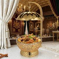 Réchaud rond en acier inoxydable doré avec couvercle et support pour hôtel, restaurant, banquet