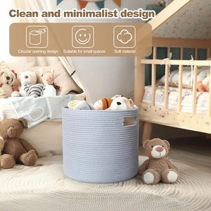 Sky Blue Round Macrame <b>Basket</b> For Bedroom Organizer Stores Extra Pillows Clothes And Accessories Or Laundry Storage <b>Basket</b> - Product Image 2