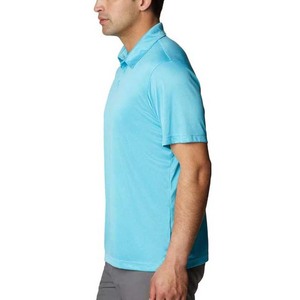 เสื้อโปโลแขนสั้นสีทึบสำหรับผู้ชายผ้าถักลำลองสีฟ้าอ่อน - Product Image 3