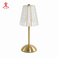 Lampe de table moderne sans fil en cristal, rechargeable, LED, base en fer doré, USB-C, 3000K 4500K 6000K, pour restaurant, hôtel, chambre à coucher