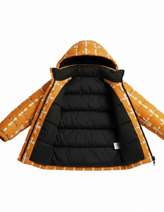 Mens Orange Solid Hooded Waterproof Breathable Eco Friendly Puffer Jacket Winter Warm <b>Bubble</b> <b>Coat</b> Streetwear Front Logo Custom - Product Image 2