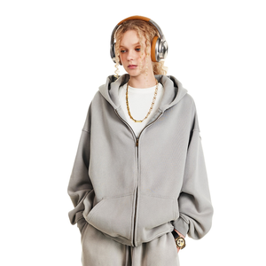 Sweat à capuche vintage streetwear du fabricant OEM, en coton French Terry 360 GSM, déchiré, délavé à l'acide, avec impression en relief et effet vieilli - Product Image 2