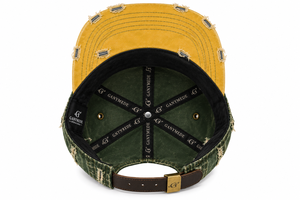 Casquette de camping vintage délavée et vieillie à 5 panneaux, logo brodé personnalisé, bicolore vert-jaune, style streetwear, OEM - Product Image 5