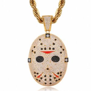 Collier pendentif Jason Mask White Gold Friday the 13th pour homme et femme, hip hop, CZ, diamant Moissanite, argent plaqué or, bijoux. - Product Image 1