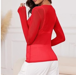 Camisetas de malla transpirables de manga larga de poliéster y nailon de color liso para mujer, ideales para playa, verano y fitness al aire libre. - Product Image 2