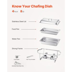 Set di 4 Chafing Dish in Acciaio Inox da 8 Qt con 4 Pentole e Coperchio Riscaldante per Catering con Controllo Manuale della Temperatura - Product Image 5