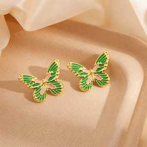 ต่างหูรูปผีเสื้อเคลือบทองประดับด้วยเคลือบสีน้ำเงินจาก Rema Jewellers สำหรับผู้หญิง - ของขวัญสุดอินเทรนด์ - Product Image 4