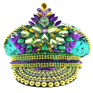 Mardi Gras Sequin Captain Hat Festival Rhinestone Military Hat For Carnival Costume Decoration