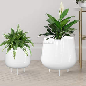 Support de jardinière en émail blanc Ensemble de 2 excellentes pièces Pots de fleurs en tôle de fer Présentoir de salon Jardinières en métal au prix de gros - Product Image 4
