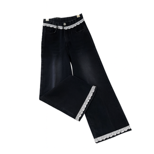 Jeans de Mezclilla de Cintura Alta y Pierna Ancha con Ribete de Encaje para Mujer – Pantalones Casuales de Estilo Coreano Vintage para Streetwear – Jeans de Moda con Dobladillo de Encaje 2025 - Product Image 3