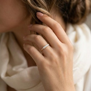 Baguette Cut Lab Grown Diamond With Round Cut Side Stone Eternity <b>Ring</b> Stackable Wedding Band for <b>Couples</b> 10k 14k 18k Solid Gold - Product Image 6