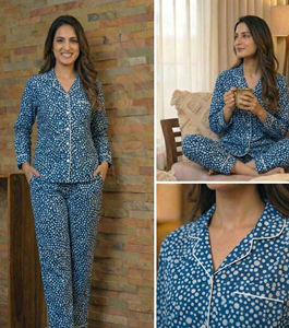 ชุดนอนผ้าฝ้ายอินดิโก้แท้ ทอแบบกันหนาว พิมพ์ลายด้วยมือ ปักด้วยเครื่องจักร สำหรับผู้หญิง ผลิตในอินเดีย - Product Image 5