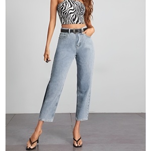 High Waist Straight Leg Ankle-Length Plus Size Women's Jeans Stonewashed Cotton Casual Summer Style - Product Image 1