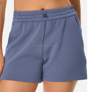 Short de bain décontracté 100% coton pour femme avec ceinture élastique Logo personnalisé Nouvelle collection d'été Short de sport en éponge française - Product Image 5