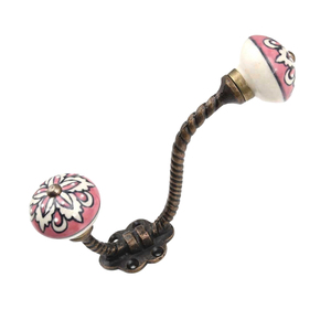 Vintage Mustard Gold Mandala Ceramic Knob Double Coat Hook | Rustic Antique Metal <b>Wall</b> <b>Mounted</b> Hat and Robe Hanger for Home - Product Image 2