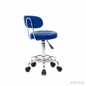 Sgabello da Salone Rotondo Regolabile con Schienale Blu, Comodo Arredo per Salone in Blu - Product Image 5
