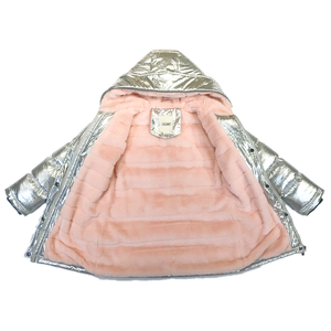 Veste matelassée à capuche argentée, fermeture éclair, coupe-vent, épaisse, pour l'hiver, unisexe, décontractée, couleur unie, manches longues, doublure en fausse fourrure - Product Image 2