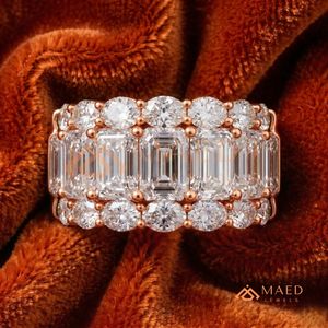 Bague de luxe en moissanite taille émeraude pour femme, or rose, cadeau de mariage ou d'anniversaire, bijoux USA - Product Image 1