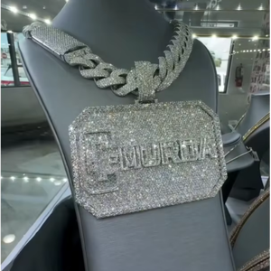 Collar de eslabones cubanos de plata de ley chapado en oro con moissanita, joyería fina, venta caliente de fábrica CONCEPTION, colgantes personalizados de hip hop con efecto hielo - Product Image 1