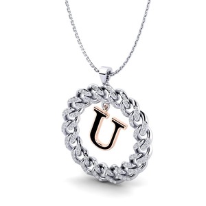 U <b>Letter</b> Pendant 925 Silver Moissanite Chain Necklace Crystal Inlay Hiphop Style Unisex Gift - Product Image 2