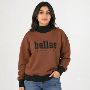 Women's Fashion Mock Neck Sweatshirt Lightweight Cotton Fleece Relaxed Drop Shoulder Casual Long Sleeves OEM ODM Manufacturer - Product Image 1