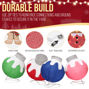 Pre-Lit 320 Multi-Color LED Lights Set of 4 Lighted Christmas Ball Ornaments for Outdoor Xmas Decorations - Product Image 5