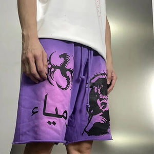 <b>Men's</b> High Street Cotton Terry Athletic <b>Shorts</b> Wholesale Quick Dry Acid Wash Screen Print Loose Drawstring Pockets Streetwear - Product Image 3