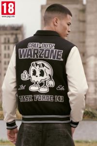 Chaqueta Varsity para Hombre en Blanco y Negro con Bloques de Color, Bordado de Lana, Estilo Urbano, Cuello Vuelto, Cierre de Botón Sencillo, ODM, Otoño - Product Image 6
