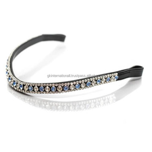 Banda de cuero negro para cejas de caballo, banda de diseño personalizado con forma de onda, banda para cejas con 3 filas, azul cielo y cristal transparente ostentoso - Product Image 6