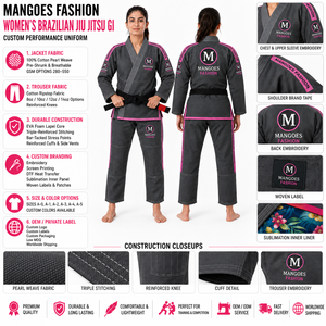 MANGOES FASHION Unisex BJJ Gi Uniform Gray <b>Pink</b> Trim Cotton Jiu Jitsu <b>Kimono</b> Moisture-Wicking Anti-Bacterial Breathable 440g - Product Image 6