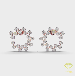 Pendientes de aro con burbujas de diamantes, bisel de oro bicolor con diamantes redondos, joyería fina para mujer - Product Image 5